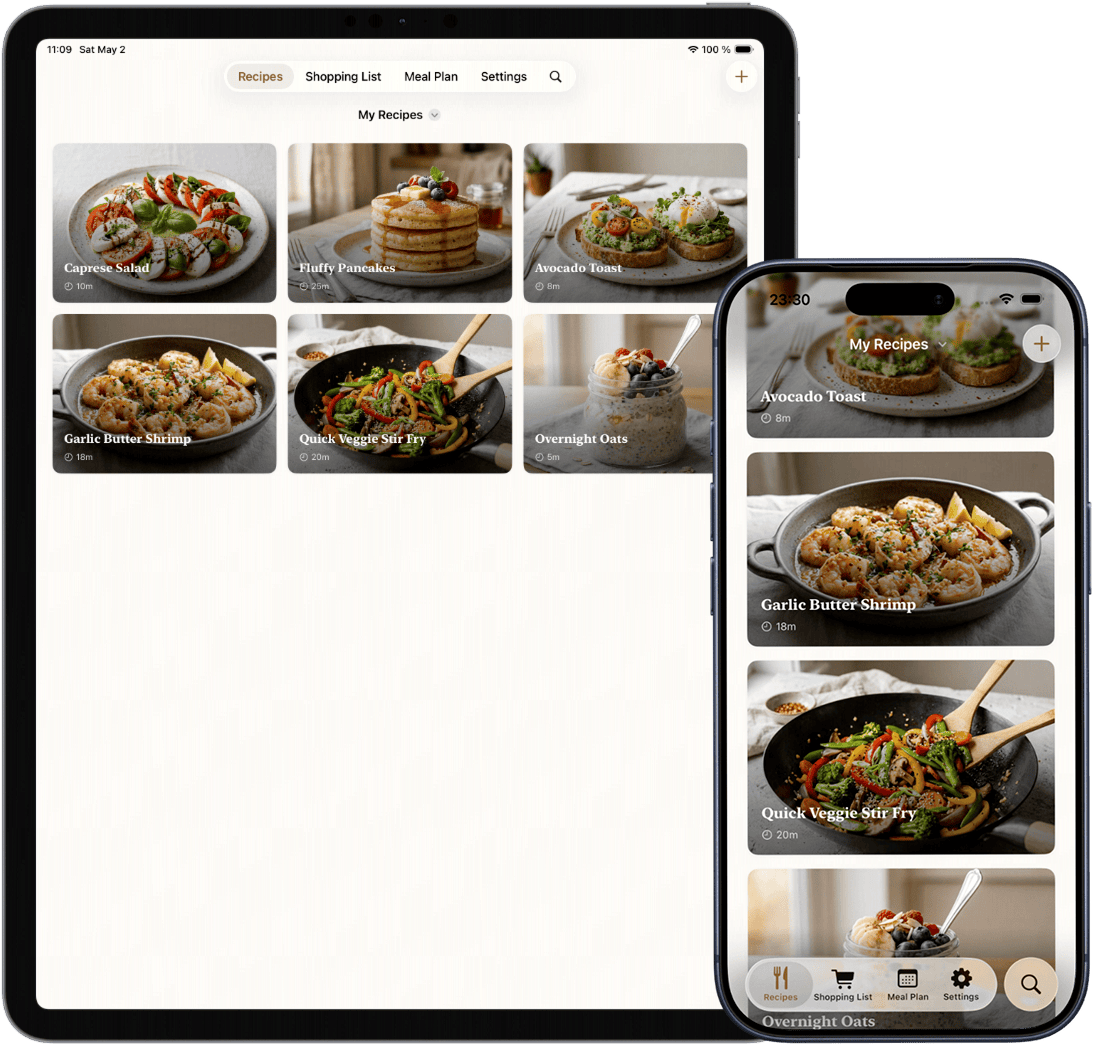 MainCourse recipe app on iPad and iPhone